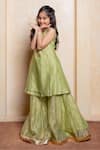Kirti Agarwal - Pret N Couture_Green Tissue Zari, Sequins, Gota Patti Embroidered Peplum Kurta And Palazzo Set _at_Aza_Fashions