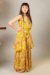 Kirti Agarwal - Pret N Couture_Yellow Crepe Floral Pattern Cape Palazzo Set _Online_at_Aza_Fashions