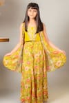 Buy_Kirti Agarwal - Pret N Couture_Yellow Crepe Floral Pattern Cape Palazzo Set _Online_at_Aza_Fashions