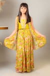 Shop_Kirti Agarwal - Pret N Couture_Yellow Crepe Floral Pattern Cape Palazzo Set _at_Aza_Fashions