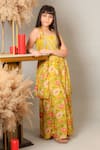 Buy_Kirti Agarwal - Pret N Couture_Yellow Crepe Floral Pattern Cape Palazzo Set _at_Aza_Fashions
