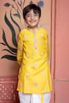 Buy_Kirti Agarwal - Pret N Couture_Yellow Chanderi, Cotton, Silk Embroidery Kurta And Dhoti Pant Set _Online_at_Aza_Fashions