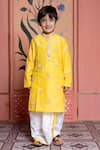 Buy_Kirti Agarwal - Pret N Couture_Yellow Chanderi, Cotton, Silk Embroidery Kurta And Dhoti Pant Set _at_Aza_Fashions