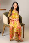 Kirti Agarwal - Pret N Couture_Yellow Crepe, Chiffon Pearls Floral Print Cape Palazzo Set _Online_at_Aza_Fashions