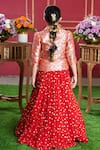 Shop_Kirti Agarwal - Pret N Couture_Red Brocade, Silk, Crepe Metallic Thread, Zari, Foil Woven Jacket And Lehenga Set _at_Aza_Fashions