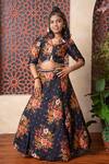 Buy_Kirti Agarwal - Pret N Couture_Black Silk Embroidery, Zari Floral Top With Lehenga _at_Aza_Fashions