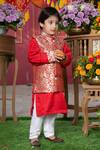 Buy_Kirti Agarwal - Pret N Couture_Red Cotton, Silk, Brocade Zari Jacket Kurta Set _at_Aza_Fashions