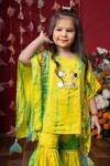 Kirti Agarwal - Pret N Couture_Yellow Chanderi Silk Mirrors, Beads, Tassels Tie Dye Embellished Kaftan Set _Online_at_Aza_Fashions