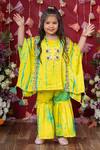 Buy_Kirti Agarwal - Pret N Couture_Yellow Chanderi Silk Mirrors, Beads, Tassels Tie Dye Embellished Kaftan Set _at_Aza_Fashions