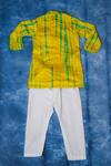 Shop_Kirti Agarwal - Pret N Couture_Yellow Modal, Satin, Cotton, Silk Tie-dye Striped Kurta Set _at_Aza_Fashions