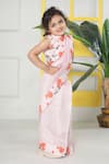 Little Bansi_Pink Muslin, Cotton Garden Hydrangea Pre-draped Saree With Blouse _Online_at_Aza_Fashions