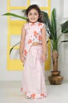 Little Bansi_Pink Muslin, Cotton Garden Hydrangea Pre-draped Saree With Blouse _Online
