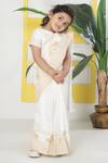 Little Bansi_Ivory Cotton Embroidery Elephant Pre-draped Saree With Blouse _Online_at_Aza_Fashions