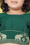 Little Bansi_Emerald Green Cotton Embroidery, Zari, Gota Patti Elephant Blouse Lehenga Set _at_Aza_Fashions
