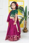 Shop_Little Bansi_Emerald Green Cotton Embroidery, Zari, Gota Patti Elephant Blouse Lehenga Set 