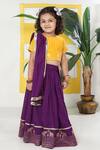 Shop_Little Bansi_Yellow Cotton Embroidery, Lace Elephant Motif Lehenga Set _Online_at_Aza_Fashions