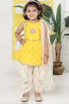 Buy_Little Bansi_Yellow Cotton, Net Embroidery, Mirrors, Zari, Foil Printing Floal Kurta Set _at_Aza_Fashions