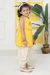 Buy_Little Bansi_Yellow Cotton, Net Embroidery, Mirrors, Zari, Foil Printing Floal Kurta Set _Online_at_Aza_Fashions