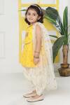 Shop_Little Bansi_Yellow Cotton, Net Embroidery, Mirrors, Zari, Foil Printing Floal Kurta Set _Online_at_Aza_Fashions