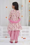 Shop_Little Bansi_Peach Cotton, Net Applique, Lace Lotus Print Kurta Set _at_Aza_Fashions