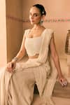 Buy_1999ad By Amita & Deepak_Off White Organza Beads, Embroidery, Metallic Thread Square Draped Skirt Set _Online_at_Aza_Fashions
