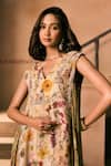 Buy_1999ad By Amita & Deepak_Multi Color Organza Embroidery, Beads V-neck Floral Print Kurta And Sharara Set 