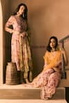 1999ad By Amita & Deepak_Pink Organza Beads, Embroidery V-neck Floral Print Kurta Sharara Set 