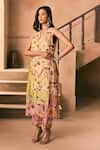 Buy_1999ad By Amita & Deepak_Cream Organza Beads, Embroidery V-neck Floral Print Kurta And Pant Set 