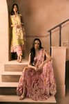 Shop_1999ad By Amita & Deepak_Cream Organza Beads, Embroidery V-neck Floral Print Kurta And Pant Set 