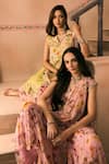 1999ad By Amita & Deepak_Cream Organza Beads, Embroidery V-neck Floral Print Kurta And Pant Set _Online