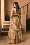 Shop_1999ad By Amita & Deepak_Beige Organza Beads, Embroidery Round Neck Floral Print Lehenga Set _at_Aza_Fashions