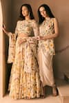 Buy_1999ad By Amita & Deepak_Cream Organza Embroidery, Beads Round Neck Floral Print Lehenga And Blouse Set _Online_at_Aza_Fashions