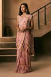 1999ad By Amita & Deepak_Pink Georgette Beads, Embroidery, Printed Pre-draped Skirt Saree With Blouse _Online_at_Aza_Fashions