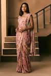 Buy_1999ad By Amita & Deepak_Pink Georgette Beads, Embroidery, Printed Pre-draped Skirt Saree With Blouse _Online_at_Aza_Fashions