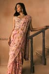 1999ad By Amita & Deepak_Pink Georgette Beads, Embroidery, Printed Pre-draped Skirt Saree With Blouse _at_Aza_Fashions