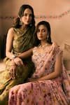 Shop_1999ad By Amita & Deepak_Green Organza Beads, Embroidery One Shoulder Printed Kurta And Flared Pant Set _Online_at_Aza_Fashions