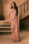 1999ad By Amita & Deepak_Pink Georgette Beads, Embroidery Floral Print Pre-draped Skirt Saree With Blouse _Online_at_Aza_Fashions