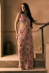 Buy_1999ad By Amita & Deepak_Pink Georgette Beads, Embroidery Floral Print Pre-draped Skirt Saree With Blouse _Online_at_Aza_Fashions