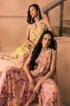 Buy_1999ad By Amita & Deepak_Pink Georgette Beads, Embroidery Floral Print Pre-draped Skirt Saree With Blouse 