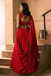 Shop_1999ad By Amita & Deepak_Red Organza Embroidery, Beads Sweetheart Neck Lehenga Set _at_Aza_Fashions
