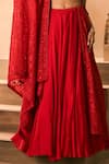 1999ad By Amita & Deepak_Red Organza Embroidery, Beads Sweetheart Neck Lehenga Set _Online_at_Aza_Fashions