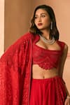 Shop_1999ad By Amita & Deepak_Red Organza Embroidery, Beads Sweetheart Neck Lehenga Set _Online_at_Aza_Fashions