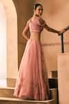Shop_1999ad By Amita & Deepak_Pink Organza Embroidery, Beads Sweetheart Neck Thread Lehenga And Blouse Set _at_Aza_Fashions
