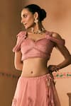 Buy_1999ad By Amita & Deepak_Pink Organza Embroidery, Beads Sweetheart Neck Thread Lehenga And Blouse Set _Online_at_Aza_Fashions
