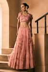 Buy_1999ad By Amita & Deepak_Pink Organza Embroidery, Beads Sweetheart Neck Thread Lehenga And Blouse Set _at_Aza_Fashions