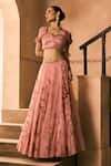 Shop_1999ad By Amita & Deepak_Pink Organza Embroidery, Beads Sweetheart Neck Thread Lehenga And Blouse Set _Online_at_Aza_Fashions