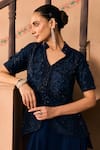 1999ad By Amita & Deepak_Blue Chanderi Embroidery V-neck Jacket And Sharara Set _Online