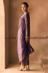 1999ad By Amita & Deepak_Purple Organza Round Neck Crush Draped Dress _Online_at_Aza_Fashions