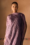 Buy_1999ad By Amita & Deepak_Purple Organza Round Neck Crush Draped Dress _Online_at_Aza_Fashions