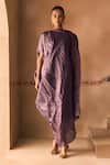 Shop_1999ad By Amita & Deepak_Purple Organza Round Neck Crush Draped Dress _Online_at_Aza_Fashions